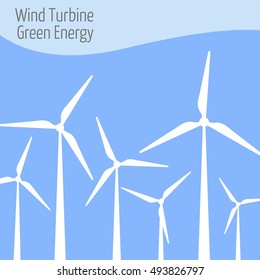 Wind turbine vector illustration. Windmill. Wind turbine landscape illustration. 