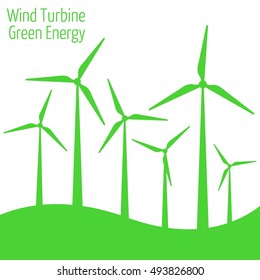 Wind turbine vector illustration. Windmill. Wind turbine landscape illustration. 