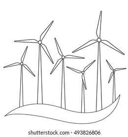 Wind turbine vector illustration. Windmill. Wind turbine landscape illustration. 