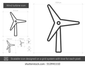 Wind turbine vector line icon isolated on white background. Wind turbine line icon for infographic, website or app. Scalable icon designed on a grid system.