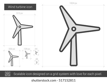 Icono de línea vectorial de turbina eólica aislado en fondo blanco. Icono de línea de turbina eólica para infografía, sitio web o aplicación. Icono escalable diseñado en un sistema de cuadrícula.