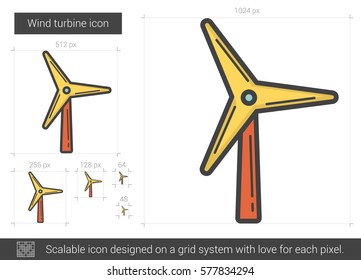Wind Turbinen Vektorsymbol einzeln auf weißem Hintergrund. Wind Turbinen Line Symbol für Infografik, Website oder App. Skalierbares Symbol, das auf einem Gittersystem entworfen wurde.