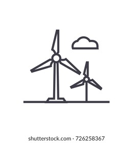 Wind Turbine Vector Line Icon, Sign, Illustration On Background, Editable Strokes