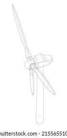 Wind turbine. Vector rendering of 3d. Wire-frame style. The layers of visible and invisible lines are separated