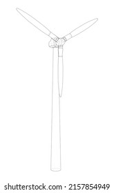 Wind turbine. Vector rendering of 3d. Wire-frame style. The layers of visible and invisible lines are separated