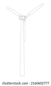 Wind turbine. Vector rendering of 3d. Wire-frame style. The layers of visible and invisible lines are separated