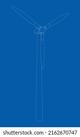 Wind turbine. Vector rendering of 3d. Wire-frame style. The layers of visible and invisible lines are separated