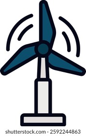 Wind Turbine Vector for Renewable Energy Production. Green power generation illustration, sustainable electricity icon, eco-friendly energy concept. Filled line icon