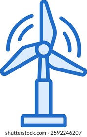 Wind Turbine Vector for Renewable Energy Production. Green power generation illustration, sustainable electricity icon, eco-friendly energy concept. Solid line icon