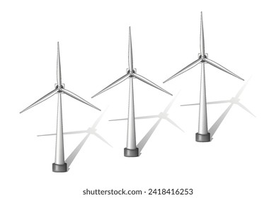 silueta vectorial de turbina eólica, aislada en fondo blanco, concepto de energía limpia y renovable, idea de tres turbinas eólicas