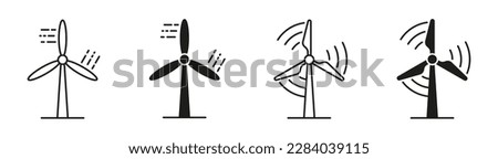 Wind turbine vector silhouettes. Windmill vector icons. Wind turbine icons. Wind power icons. Alternative energy symbols. EPS 10 Foto d'archivio © 