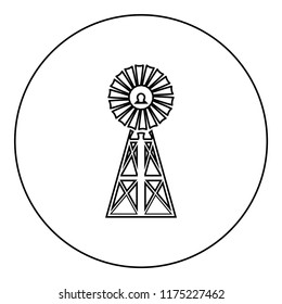 Wind turbine windmill classic american icon black color in round circle outline