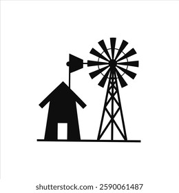 Wind Turbine Windmill Icon Vector Silhouette in Black Flat Style