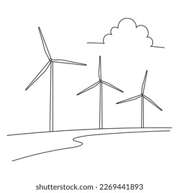 Ilustración de la línea de energía alternativa eólica de turbinas eólicas.