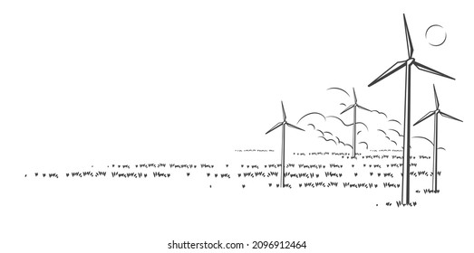 Wind turbines or alternative sources of energy. drawn sketch. Vector design.