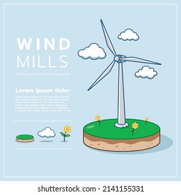 Wind turbines can generate electricity as clean energy to save the world, icon, vector design, isolated background.