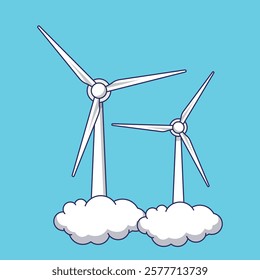 Wind Turbines in Clouds Vector - Renewable Energy Artwork for Eco-Friendly and Sustainable Projects