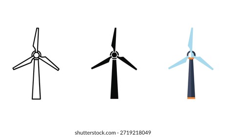 Turbinas eólicas de diferentes estilos e cores