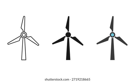 Windturbinen in verschiedenen Stilen und Ausführungen