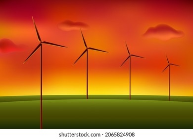 Turbinas eólicas. Fuente de energía ecológica. Ilustración vectorial.