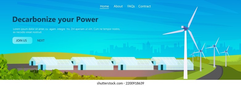 Wind turbines energy renewable station in field waste free world decarbonize your power concept horizontal