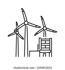 Wind turbines factory color line icon.  Renewable energy sources. Pictogram for web page, mobile app, promo.