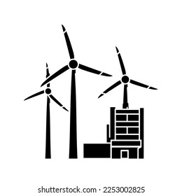 Wind turbines factory color line icon.  Renewable energy sources. Pictogram for web page, mobile app, promo.