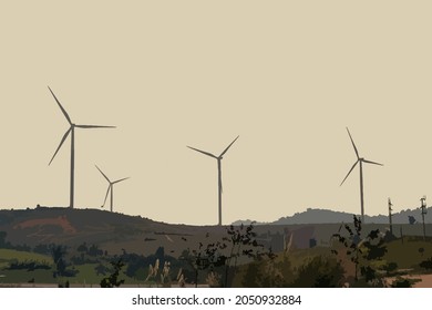 granja de turbinas eólicas en la montaña