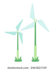 Wind turbines in flat design. Alternative green electricity station. Vector illustration isolated.