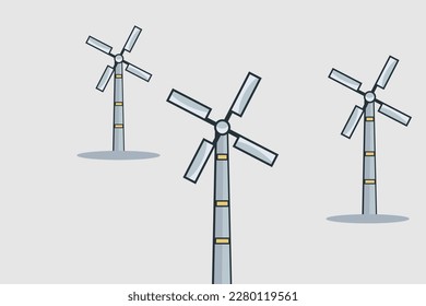 Wind turbines flat style outline concept illustration of renewable wind energy