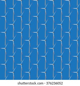 Wind Turbines Generating Electricity. Renewable clean power generator. Simple seamless pattern. Vector illustration.