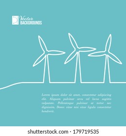 Wind turbines generating electricity. Vector illustration.