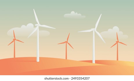 Wind turbines (generators) in a field, pastel colored vector illustration