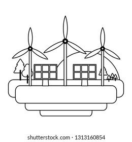 Wind turbines green energy black and white