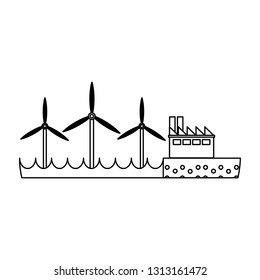 Wind turbines green energy black and white
