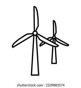 Wind turbines icon. Wind power plant. Alternative energy industry. Renewable and clean energy. Electricity generation. Editable stroke. Vector