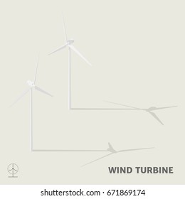 Wind turbines in isometric view with shadow including with symbol.