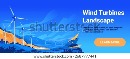 Wind turbines landscape renewable energy blue hills scenic countryside with mountains and sky modern website banner