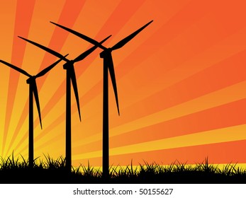 Wind turbines landscape vector