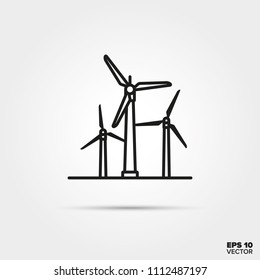 Vector de icono de línea de turbinas eólicas. La industria y el símbolo de la energía sostenible.