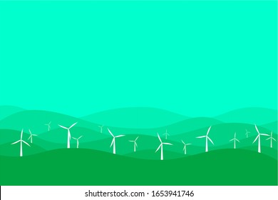 Wind turbines are lined up in complex mountains.