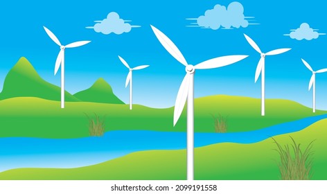 wind turbines in the meadow