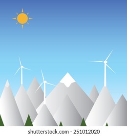 Wind turbines and mountain