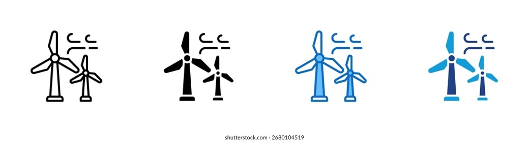 Turbinas eólicas design de ícone de estilo múltiplo Vetor - turbinas eólicas offshore que capturam energia eólica para produzir eletricidade renovável limpa e sustentável