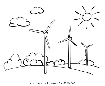 wind turbines and nature - vector illustration