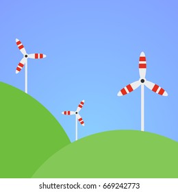 Wind turbines on green fields