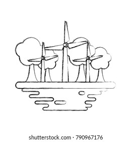 Wind turbines on ground cartoon