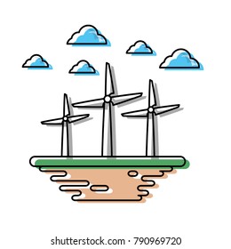 Wind turbines on ground cartoon