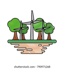 Wind turbines on ground cartoon