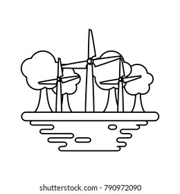 Wind turbines on ground cartoon
